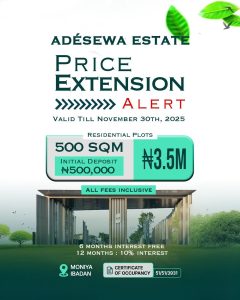 Adéséwa Estate Moniya Ibadan - 500 SQM available for sale