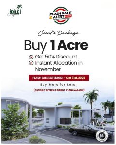 50% when you buy 1 Acre. Affordable land for sale in Ikorodu today