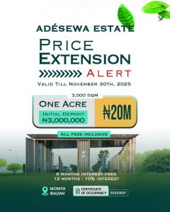 Adéséwa Estate Moniya Ibadan - 1 Acre available for sale