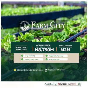 1 Hectare Plots of Land for Sale at Farm City Ogun State 