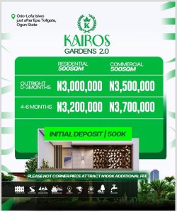 Price update of Kairos Garden 2 in Ogun State 