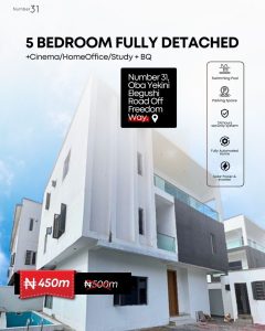 Number 31 Luxury Apartment - Luxury 5 Bedroom Fully Detached Apartment for Sale in Lekki Area