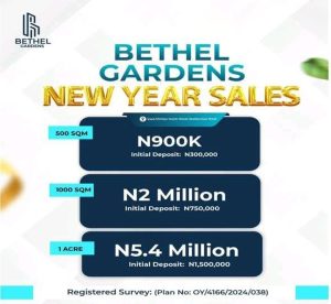 Bethel Gardens affordable land for sale in Ibadan. Land banking real estate investment opportunity in Ibadan Nigeria 